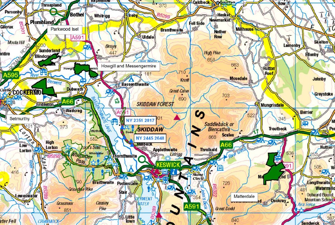 Map from the natural flood management scoping report for Derwent.