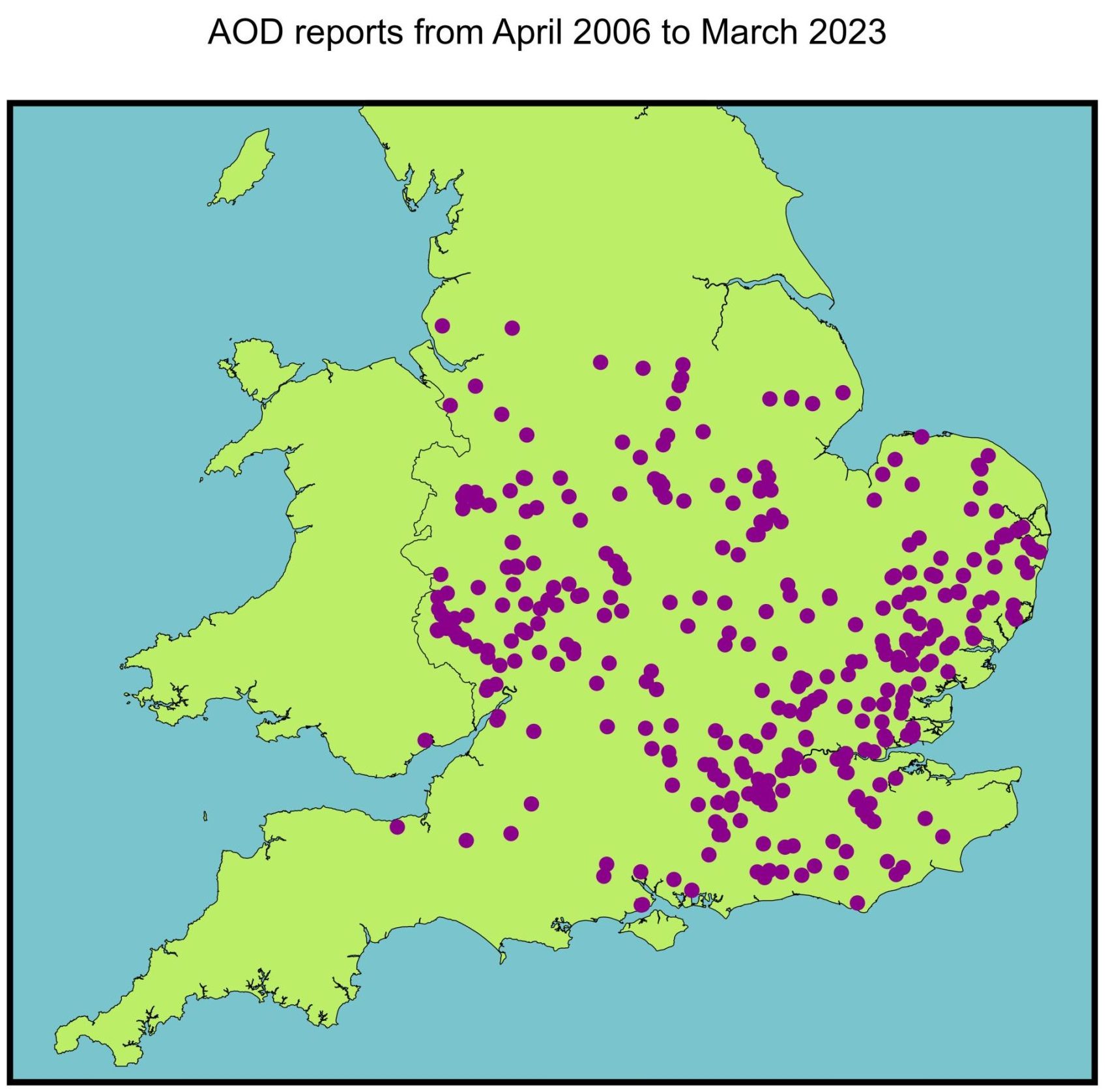 The map displays AOD locations of occurrence from 2006 to March 2023.