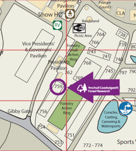 Part of a map of the Royal Welsh Showground showing the location of the FR stand.