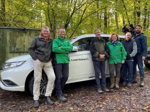 The BBC Countryfile film team with Forest Research staff in the woodlands at Alice Holt.