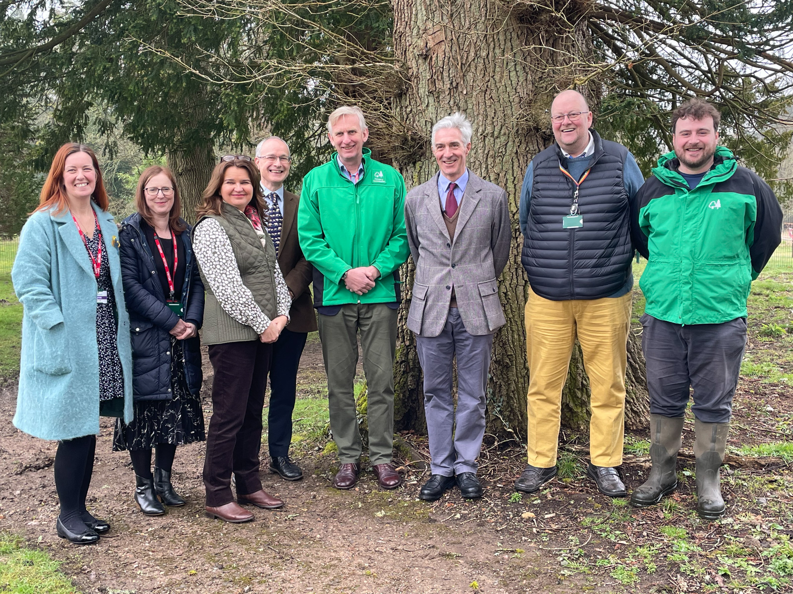 Lord Douglas-Miller OBE, Parliamentary Under-Secretary of State at Defra and Minister for Biosecurity, Animal Health and Welfare meets staff from Forest Research, as they gather for a photo at Alice Holt Research Station.