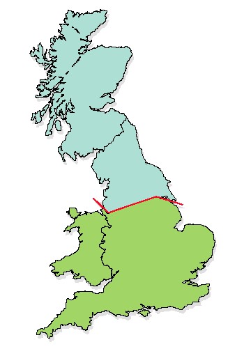 Map of the north/south dividing line for Tree Health Diagnostic and Advisory Service samples.