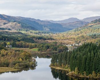 An aerial view of Loch Ard, Scotland.