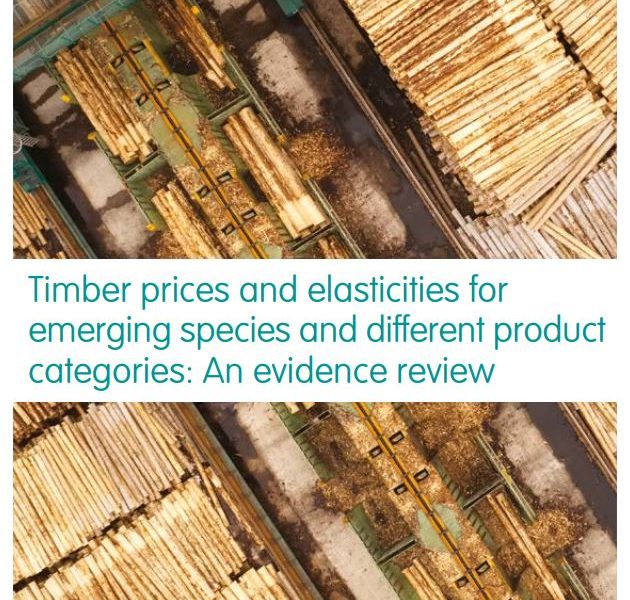 Cover of the publication: "Timber prices and elasticities for emerging species and different product categories: An evidence review"