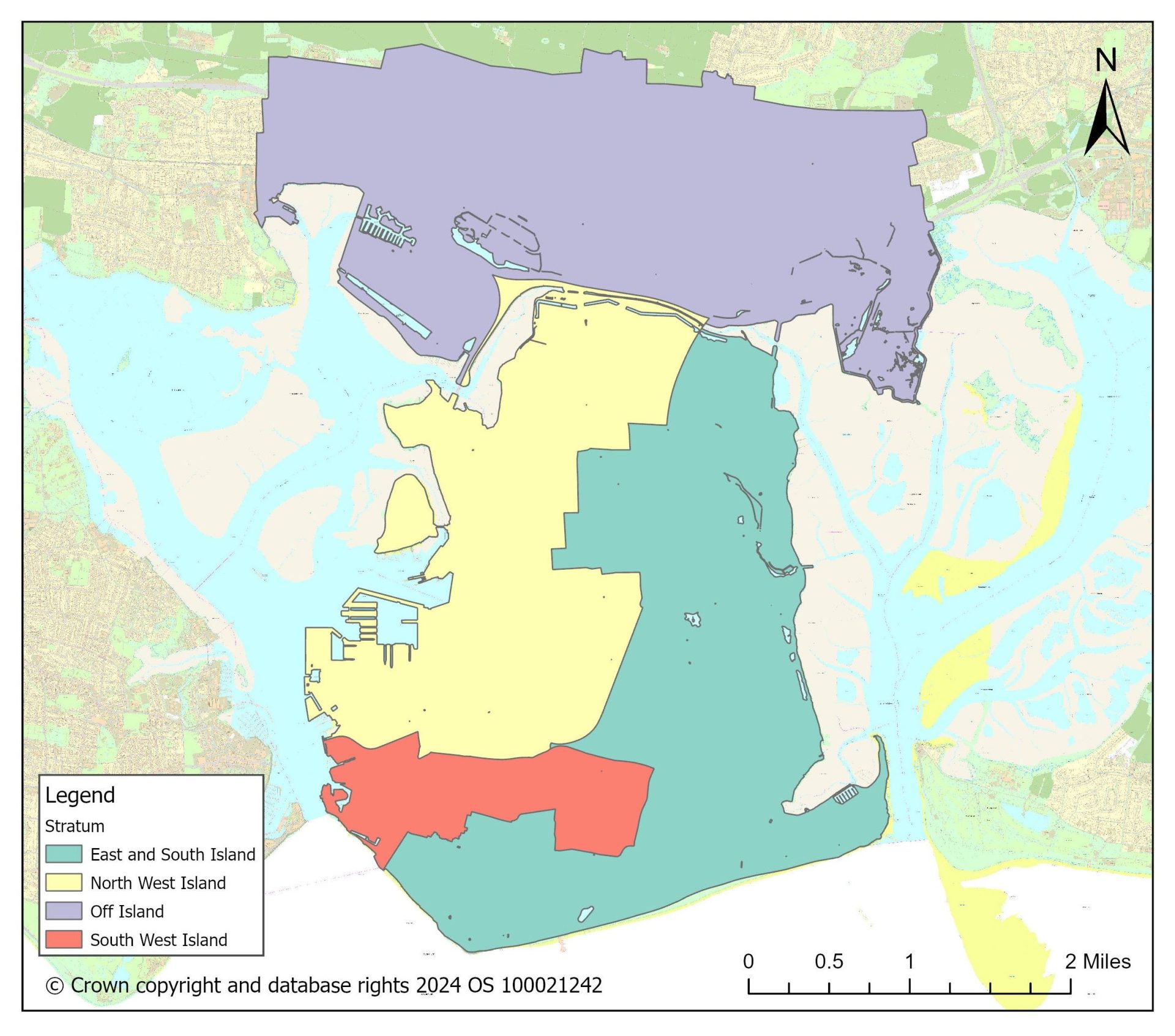 Map showing four areas of Portsmouth City