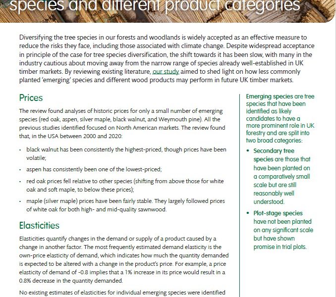 First page of Timber prices In Brief publication