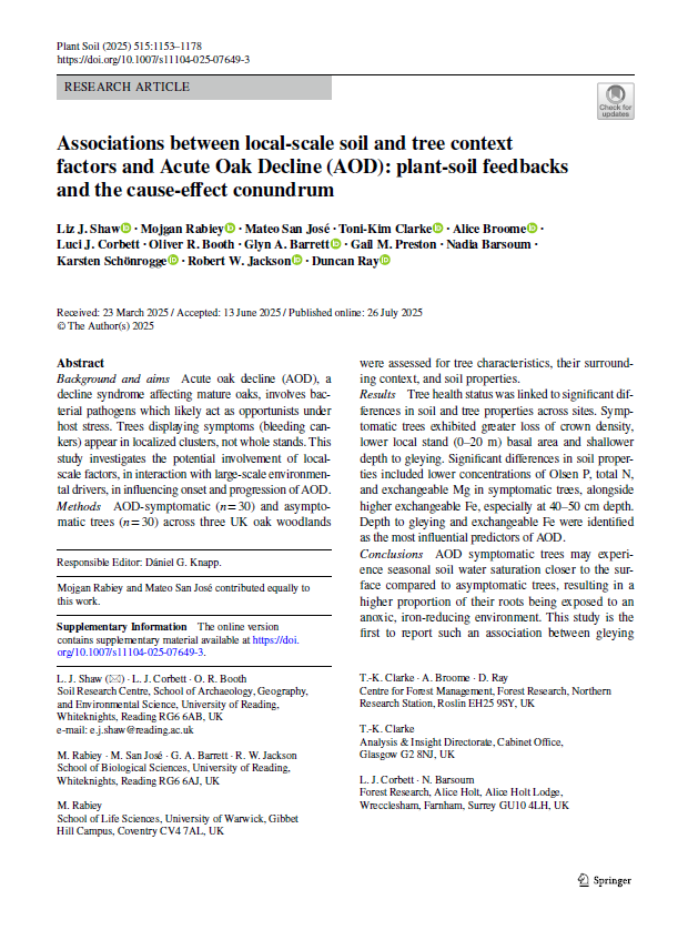 Cover of Associations between local-scale soil and tree context factors and Acute Oak Decline article.