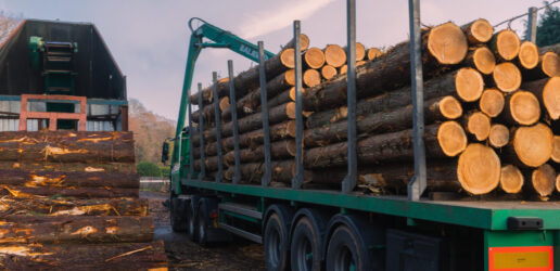 Loading and unloading logs on a lorry